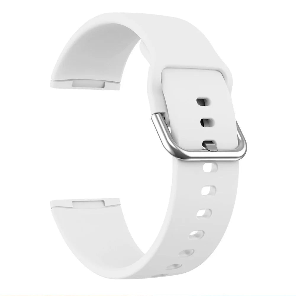 Solid colour silicone strap with silver buckle for Fitbit Versa 3 and Sense 2 smartwatches