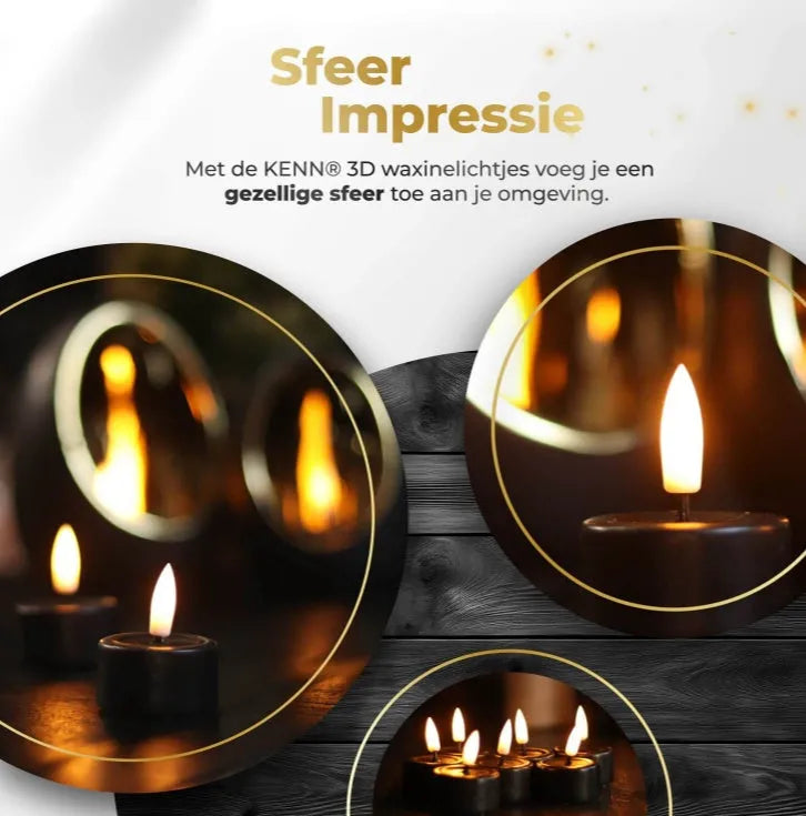 Black S10 LED tealight candles showing realistic flickering warm white glow for decorative lighting
