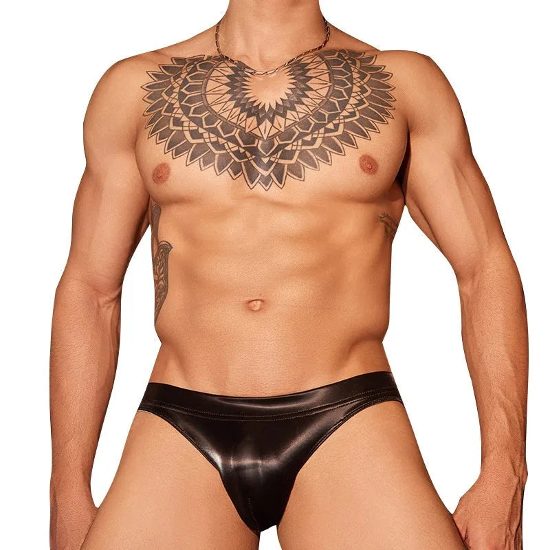 Men's hip small cut briefs with shark skin lace texture in black or white colour options
