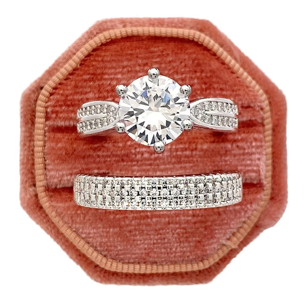 Alloy wedding ring with white gold colour finish showing geometry design and round elements