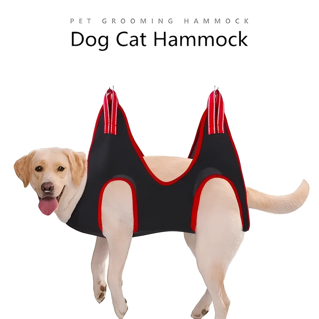Pet grooming hammock restraint bag hanging with adjustable straps for nail trimming and bathing procedures