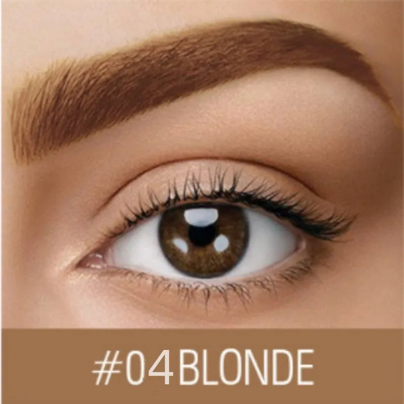 Waterproof brow cream tube in dark grey and golden yellow shades with applicator
