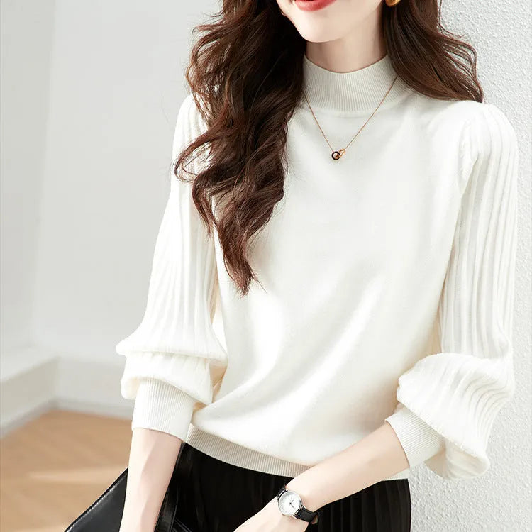 Slim fit half turtleneck shirt in spandex fabric with sunken stripe pattern, shown in apricot colour