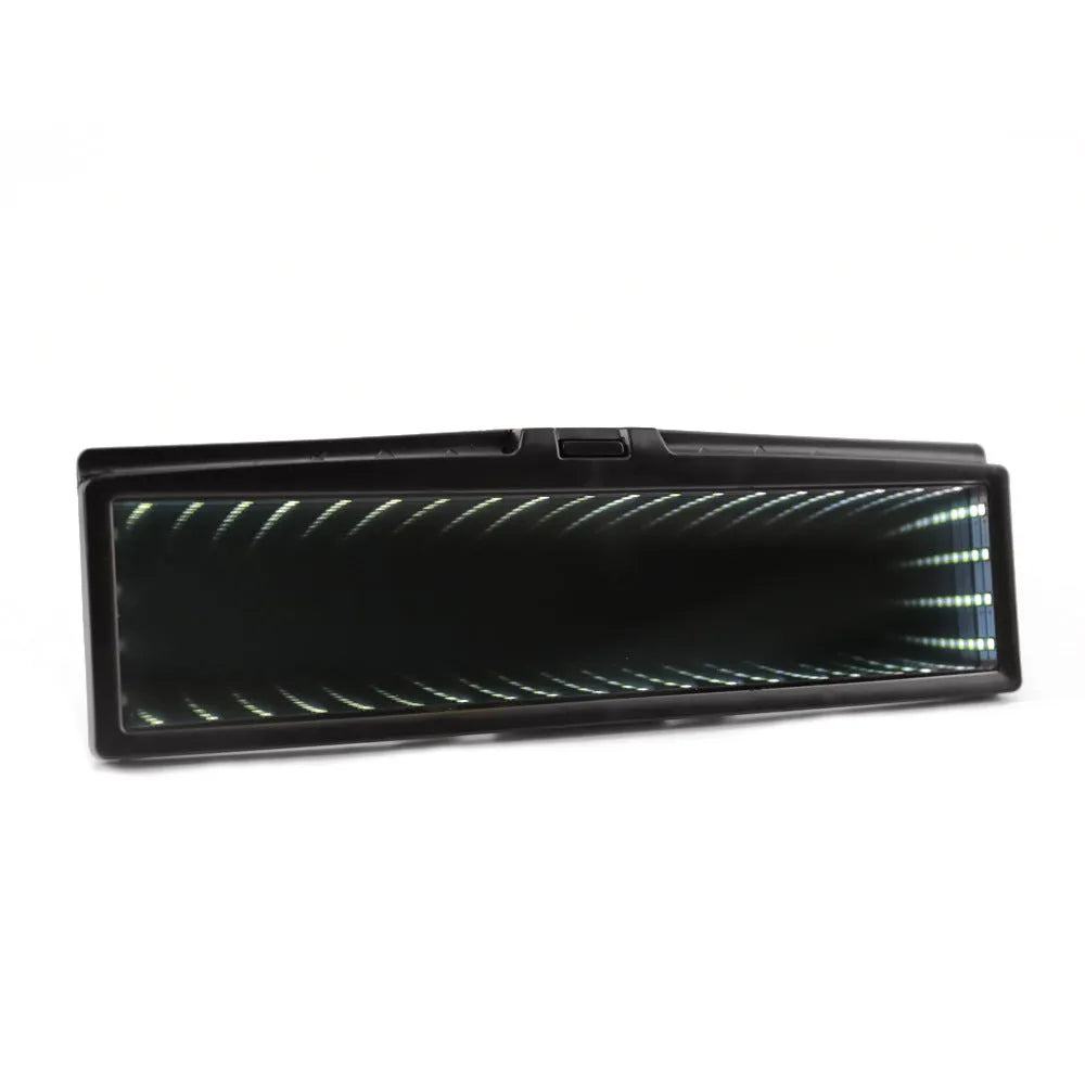 Square plastic car rearview mirror with LED lighting and 280mm flat mirror surface in monochrome colour