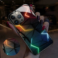 Luminous artistic design mobile phone case for iPhone with TPU frame and tempered glass back.