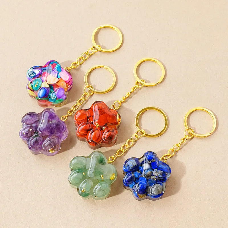 Natural crystal cat's paw keychain pendant in choice of ten stone types