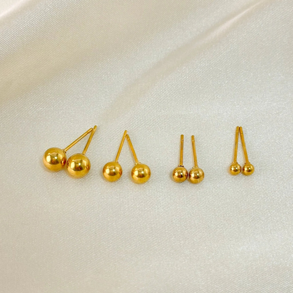 Stainless steel ball stud earrings with geometric minimalist design in gold or silver plating