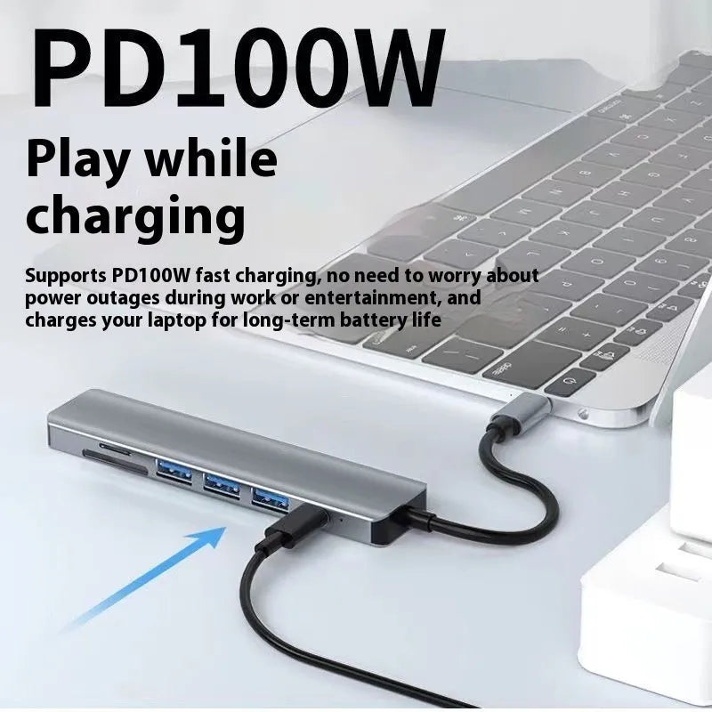 USB-C 7-in-1 expansion dock with HDMI port, USB 3.0 hub, and 15 cm cable for laptop connectivity
