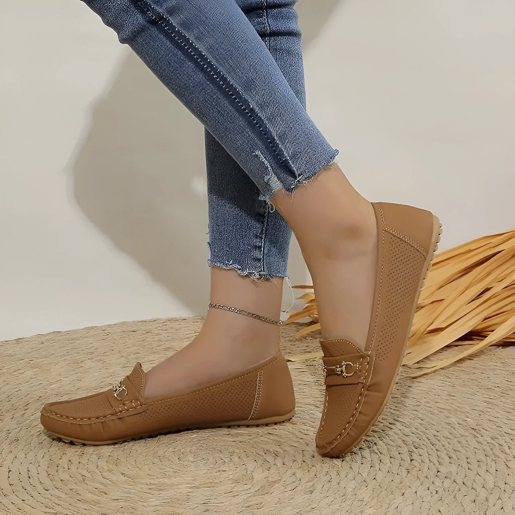 Women's flat casual shoes in artificial PU available in black, white and khaki colours