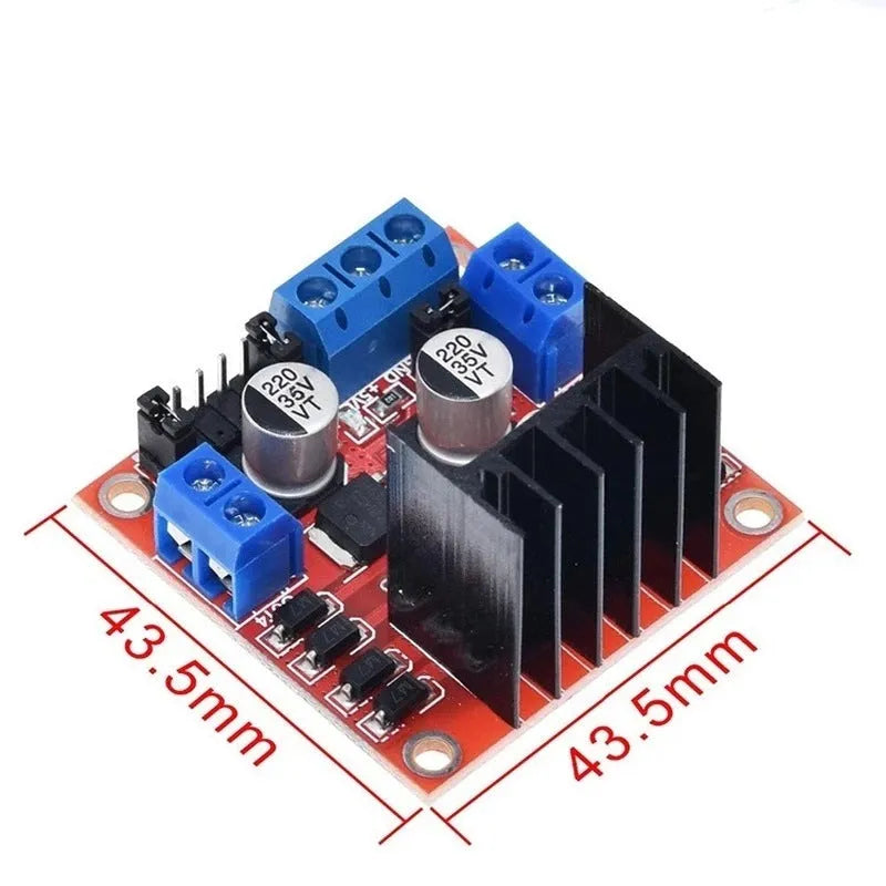 L298N dual H-bridge motor driver module on a green PCB with screw terminals