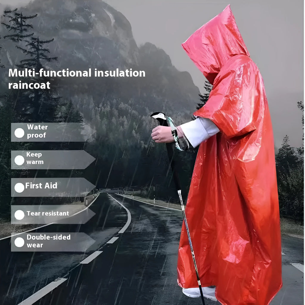 Multifunctional marathon raincoat in orange or army green, 100 x 130 cm waterproof jacket with hood