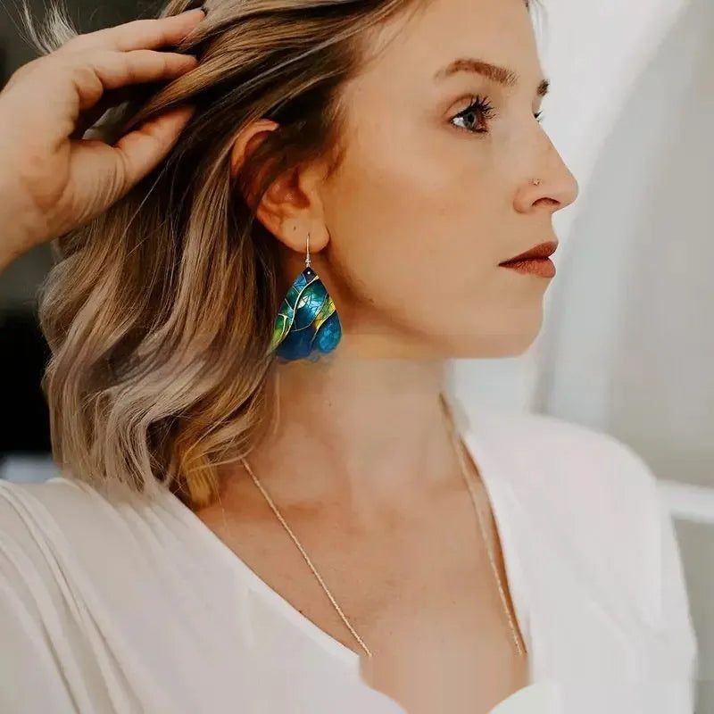 Pair of unisex acrylic drop earrings featuring a flat printed branch knot design in a trendy personality style.