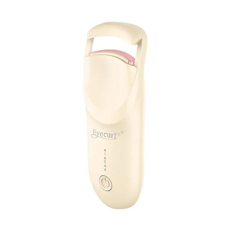 Plastic electric heating eyelash curler with USB cable in cream white, maca pink, or vanilla apricot colour