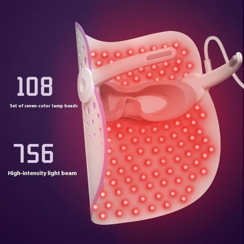 White and purple photon IPL beauty mask device with plug-in cable for home facial light treatments.
