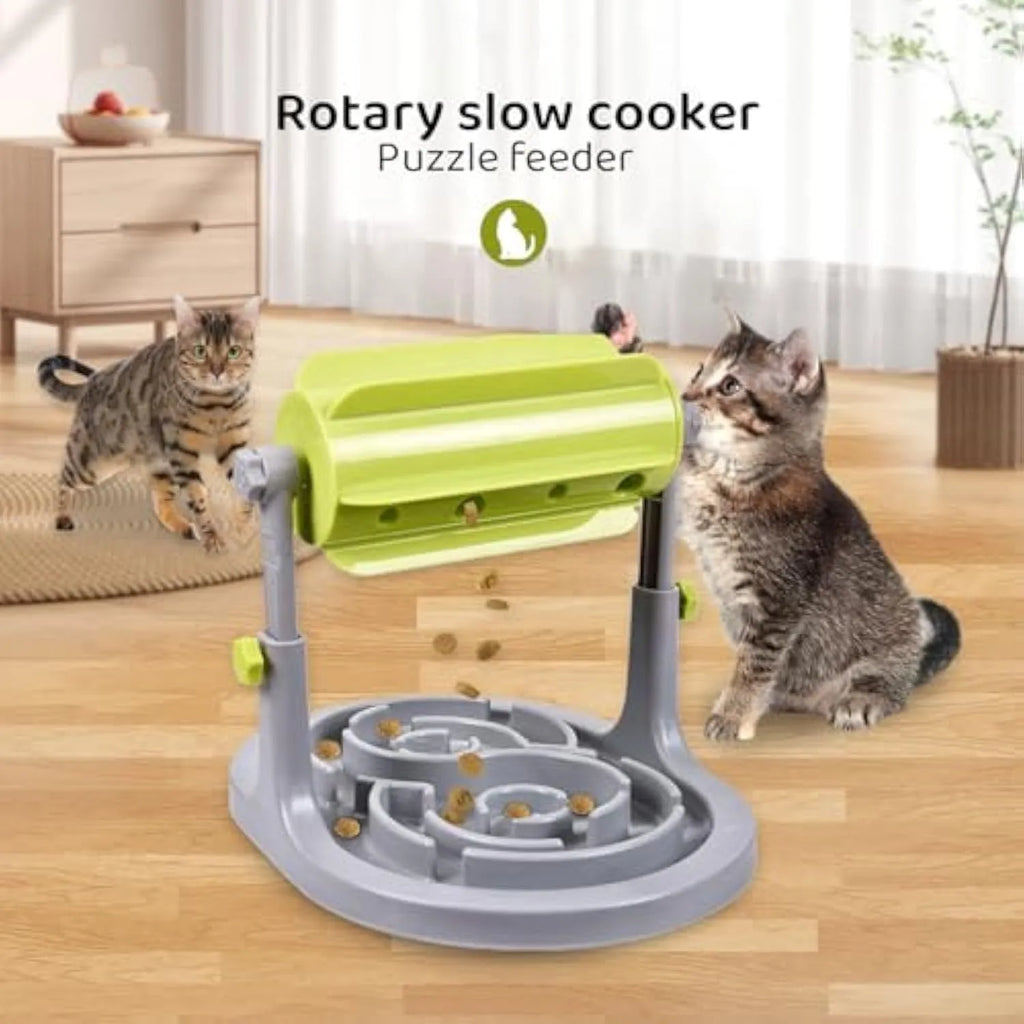 Blue interactive slow feeder bowl for dogs and cats with adjustable height and raised patterns