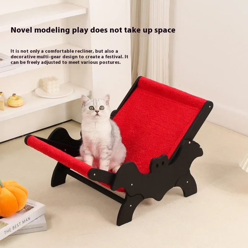 Black and red wooden cat recliner bed with cushion for indoor cats