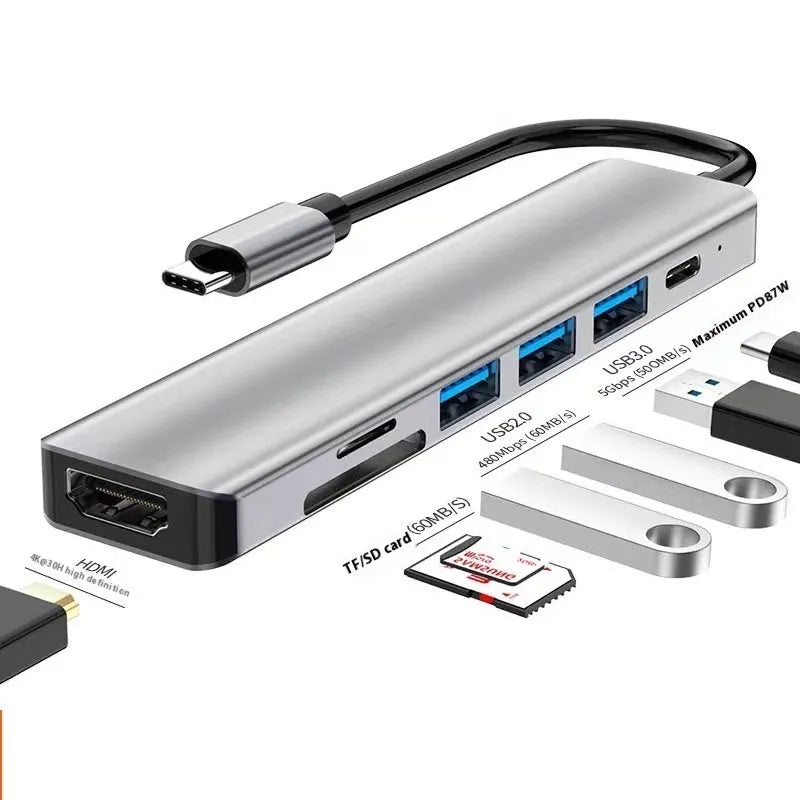 USB-C 7-in-1 expansion dock with HDMI port, USB 3.0 hub, and 15 cm cable for laptop connectivity