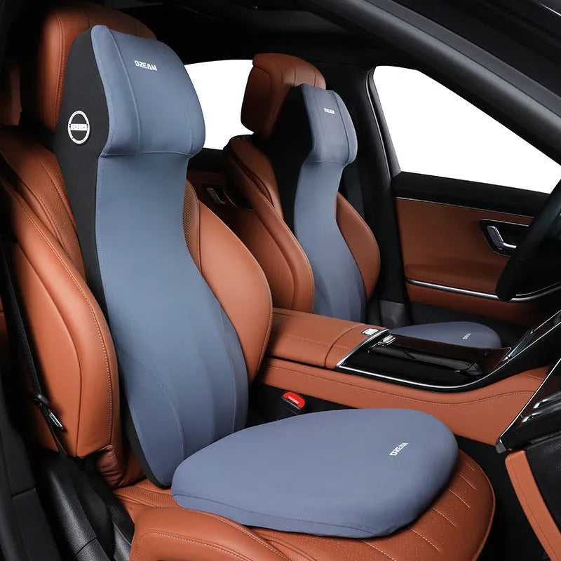 Automotive memory foam headrest and lumbar support cushion in multiple colour options