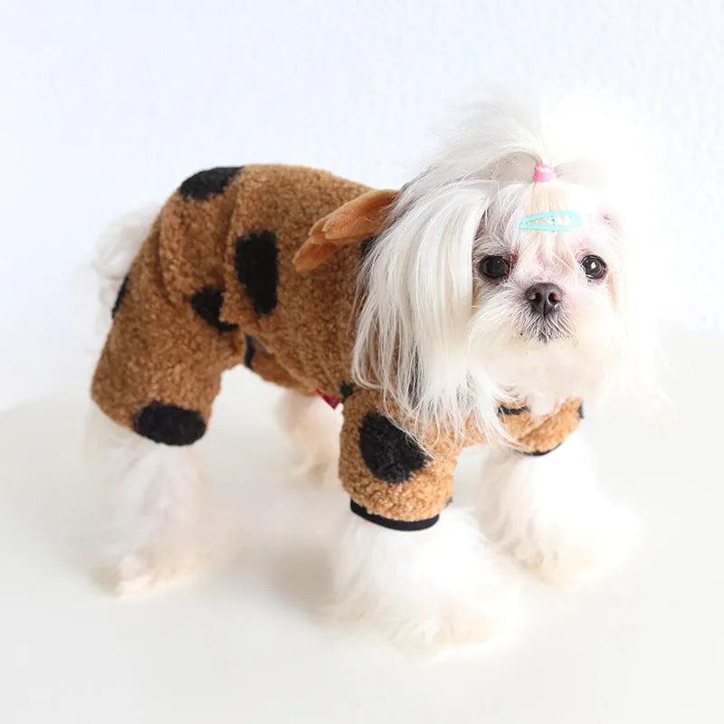 Polka dot pattern pet clothing for cats and dogs in skirt or four-leg styles