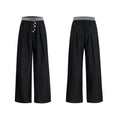 Drooping straight-leg suit pants with button open line design and high waist in black and grey colours