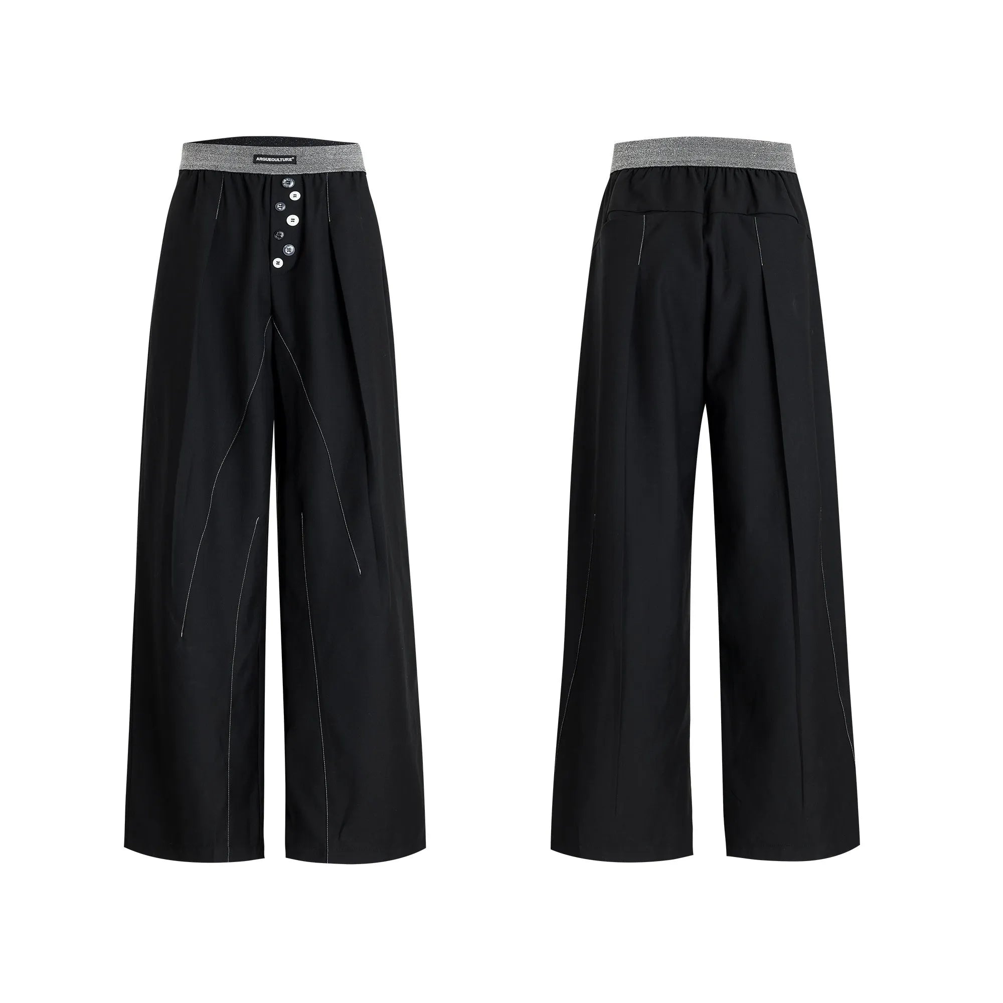Drooping straight-leg suit pants with button open line design and high waist in black and grey colours
