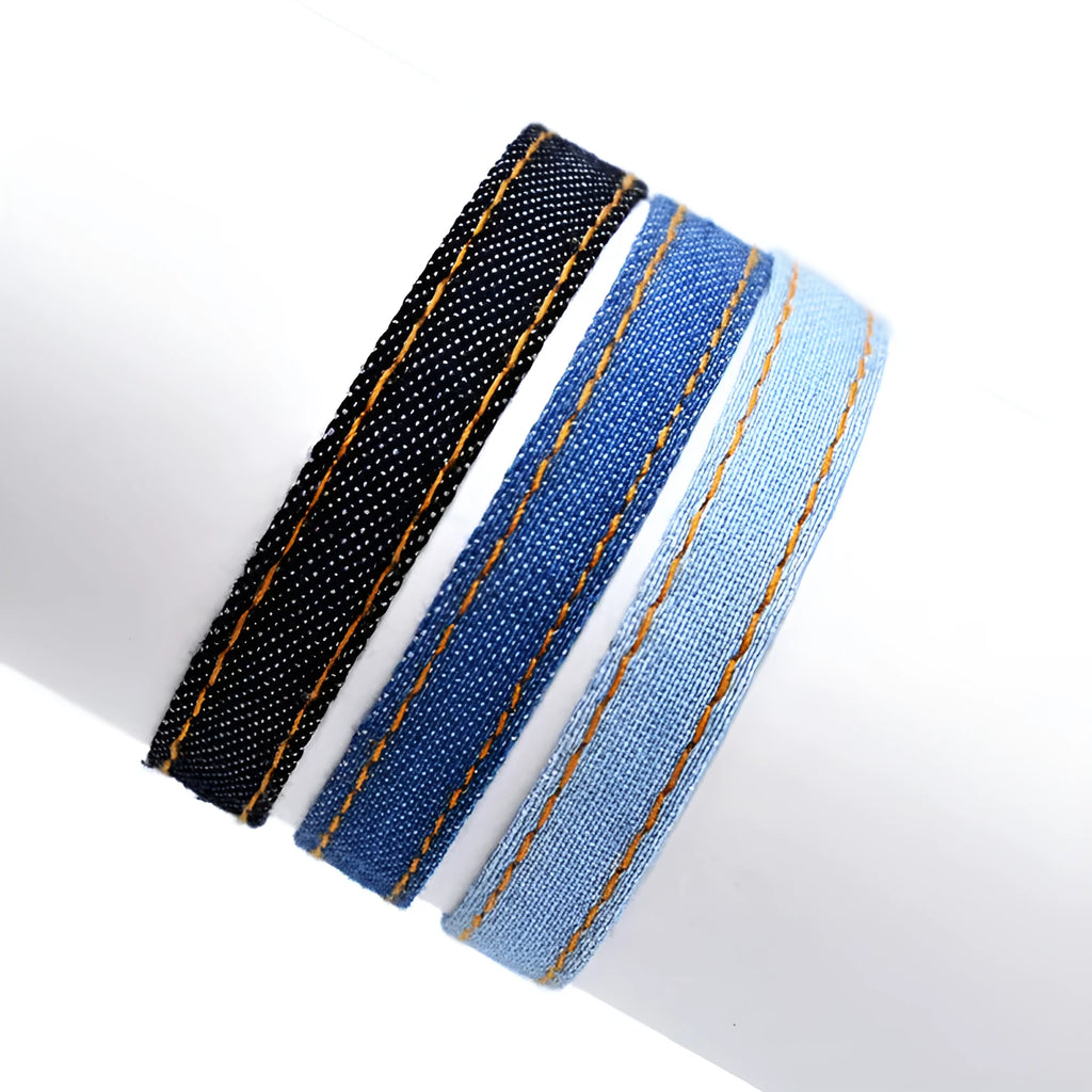 Handmade national style denim fabric bracelet strap in a unisex cute design