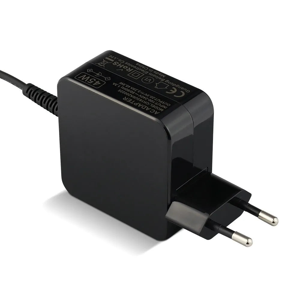 Black 45W laptop adapter with American plug and European socket compatibility