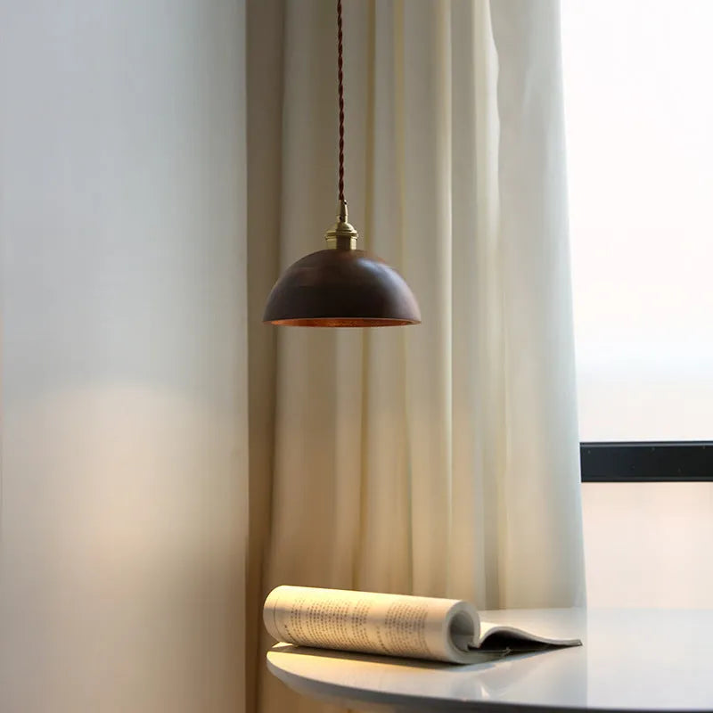 Black walnut and copper single-head droplight chandelier with E27 fitting