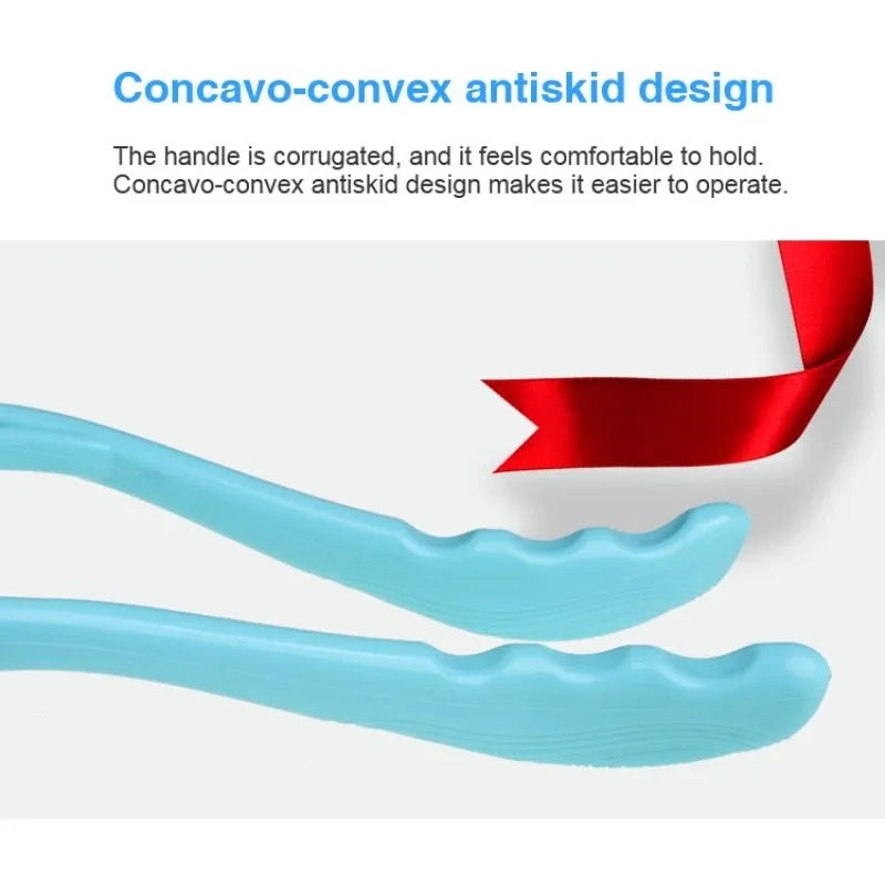 Blue plastic swan-shaped hand massager with adjustable stand and 3D floating point massage heads.