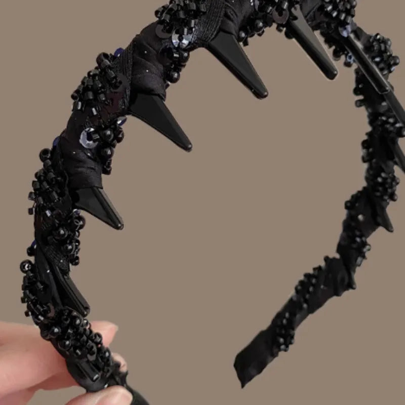 French velvet hairband with crystal embellishments in red, black and coffee colours