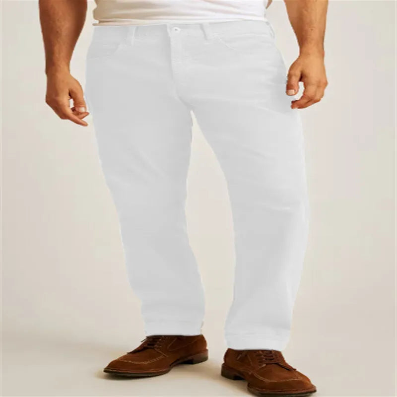 Green corduroy loose straight-leg casual trousers laid flat, showing mid-waist and zip fly detail.