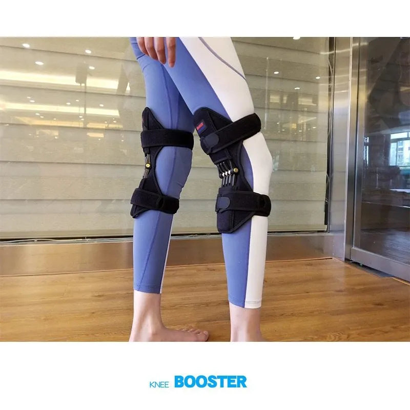 Adjustable knee brace support with spring mechanism and breathable fabric for sports