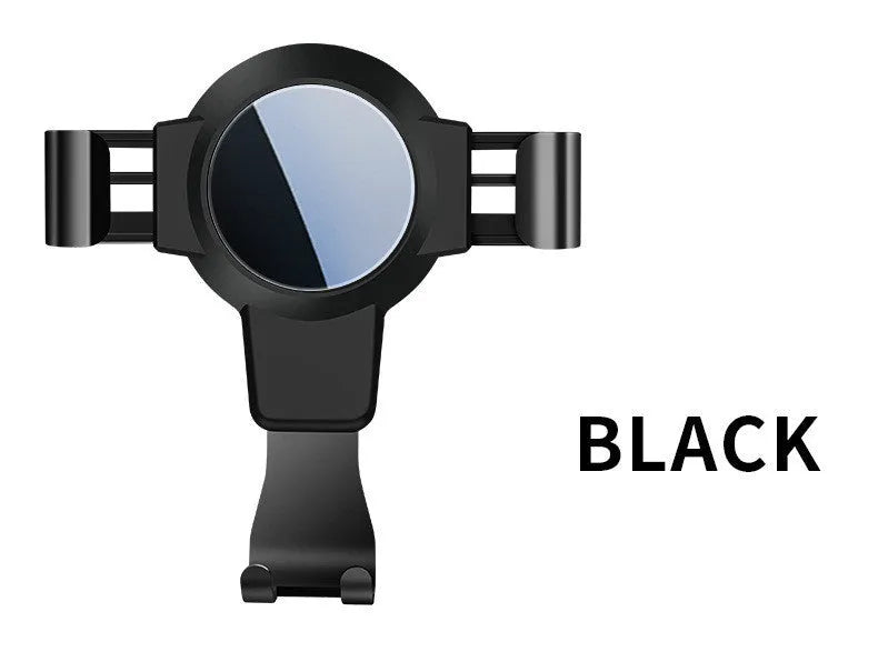 Black S4 ABS gravity mirror mobile phone bracket mounted on a car air conditioning vent.