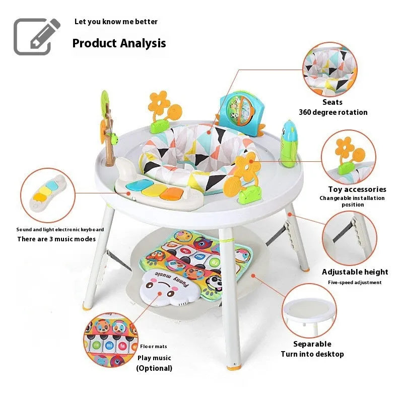Baby jumping chair gymnastic rack with interactive toys in duck or lion theme models.
