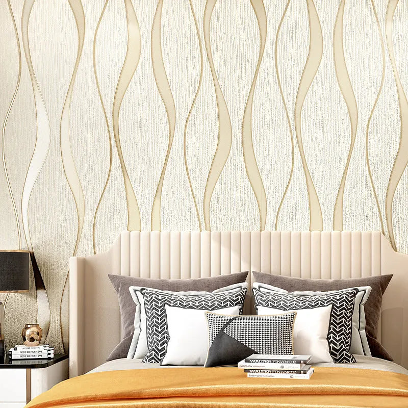 Curved stripe pattern 3D background wallpaper in non-woven fabric with deerskin velvet finish
