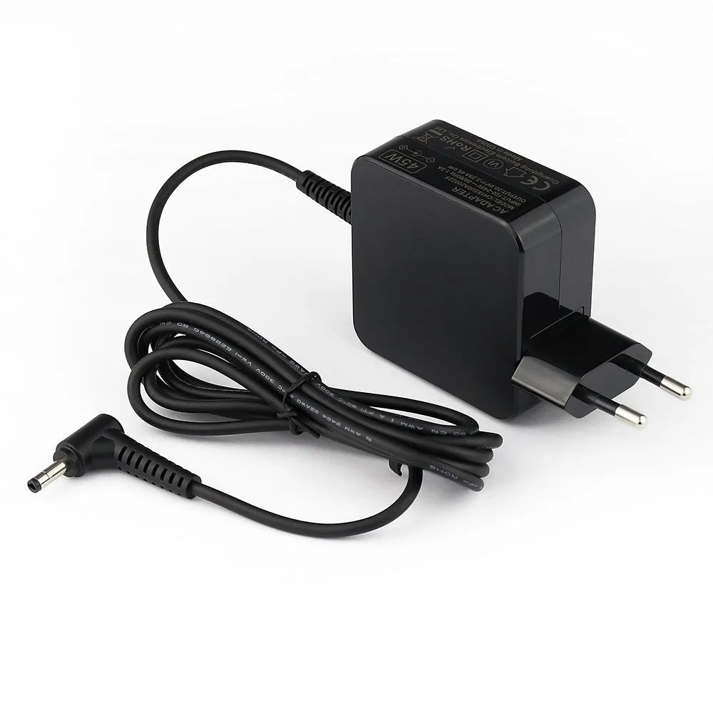 Black 45W laptop adapter with American plug and European socket compatibility