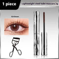 Waterproof steel tube mascara in black and brown shades with optional eyelash curler
