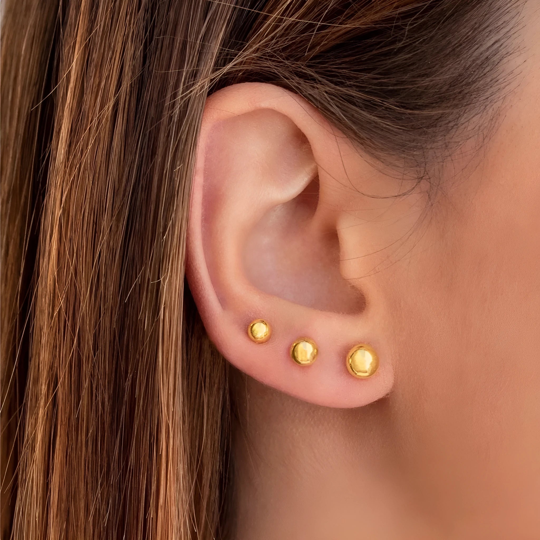 Stainless steel ball stud earrings with geometric minimalist design in gold or silver plating