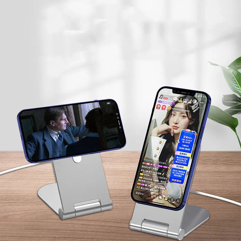 Silver vertical adjustable magnetic car phone mount for iPhone 12 series on a dashboard