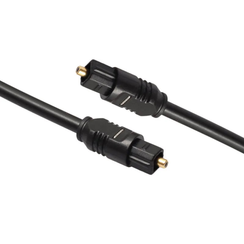 Black Toslink digital optical audio cable with square 4mm connectors, 2 metres long.