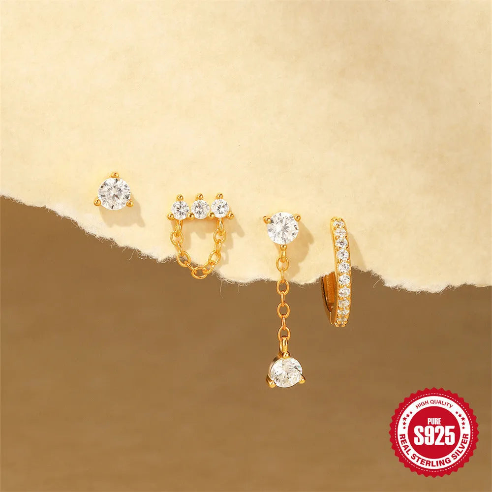S925 sterling silver clover petal earrings with geometric design and gold tone electroplated finish