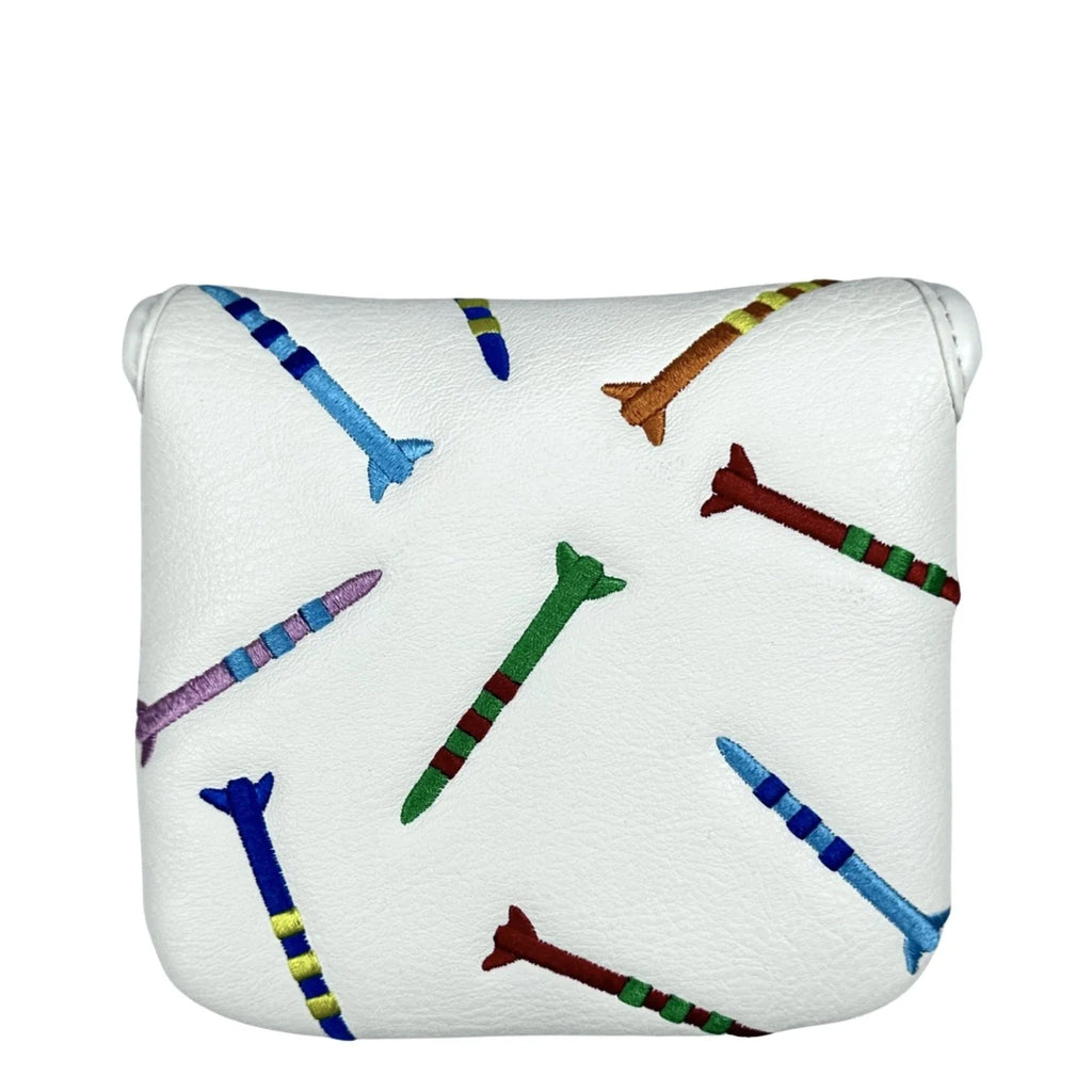 Black and white golf putter protective sleeve with rocket pattern square design