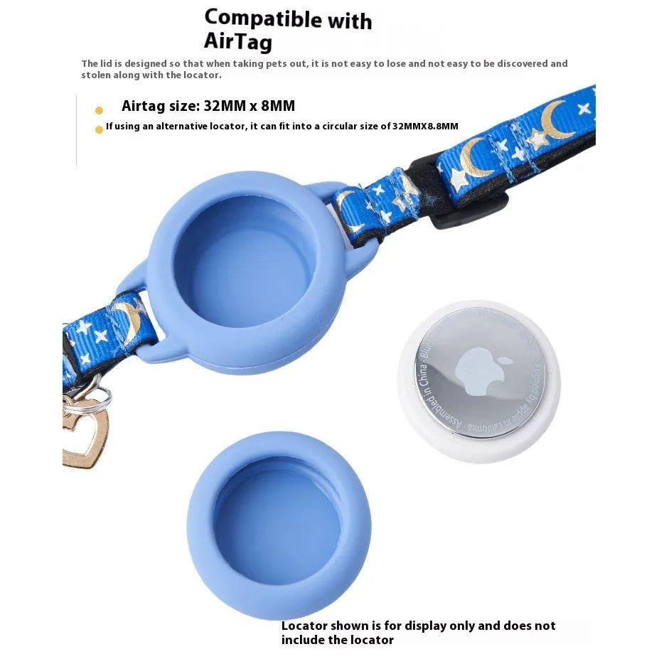 Plastic Apple AirTag protective case for attaching to a cat collar, shown in pink colour.