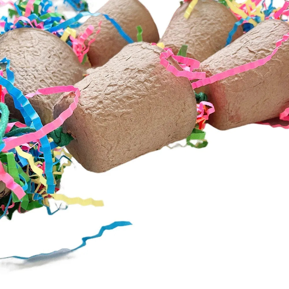 Parrot gnawing toy with paper cup and palm weaving construction hanging at 38cm height