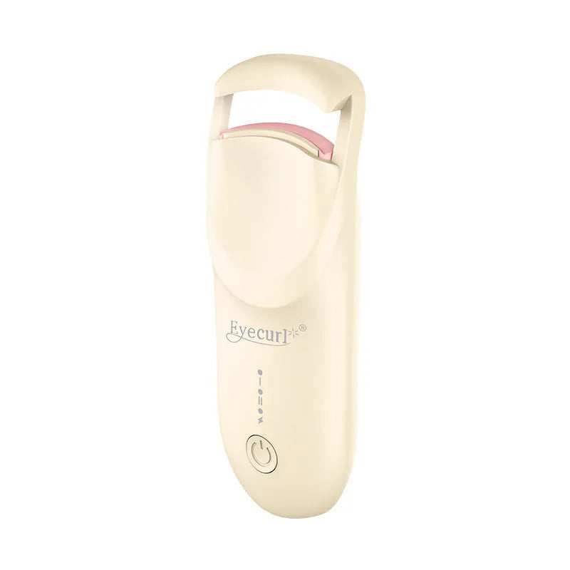 Plastic electric heating eyelash curler with USB cable in cream white, maca pink, or vanilla apricot colour