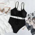 Black women's high waist sling split bikini swimsuit with sleeveless design