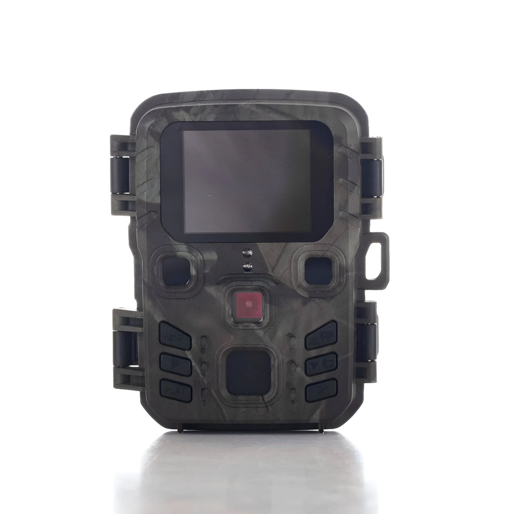 Black infrared night vision monitoring device with plastic body construction and TF card storage slot