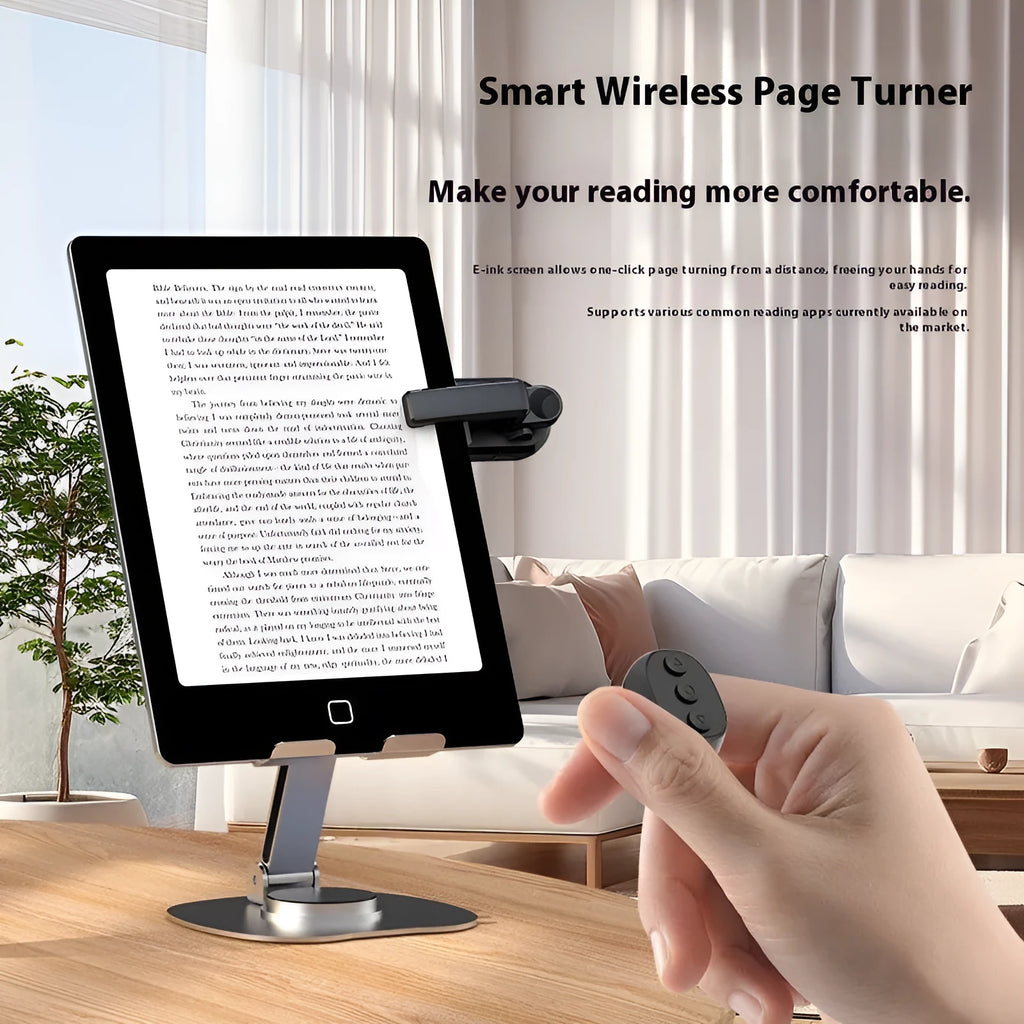 Smart wireless page turner remote and clicker in black, white, or pink colours.