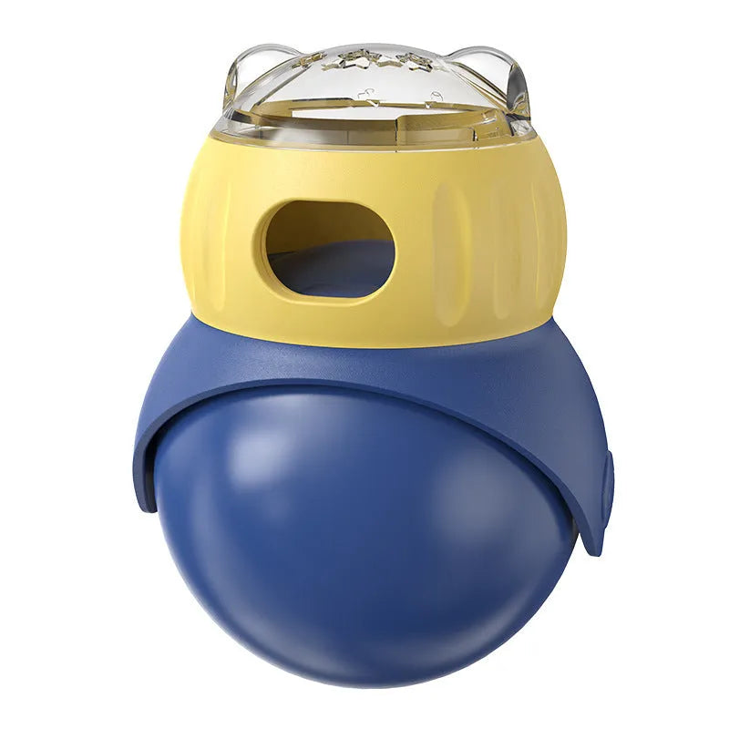 Morandi yellow and blue plastic tumbler owl cat puzzle feeder with food dispensing mechanism