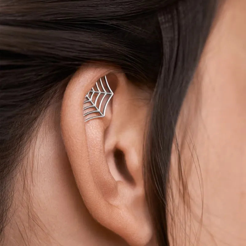 Spider web geometric mesh stud earrings in electroplated gold and silver colours